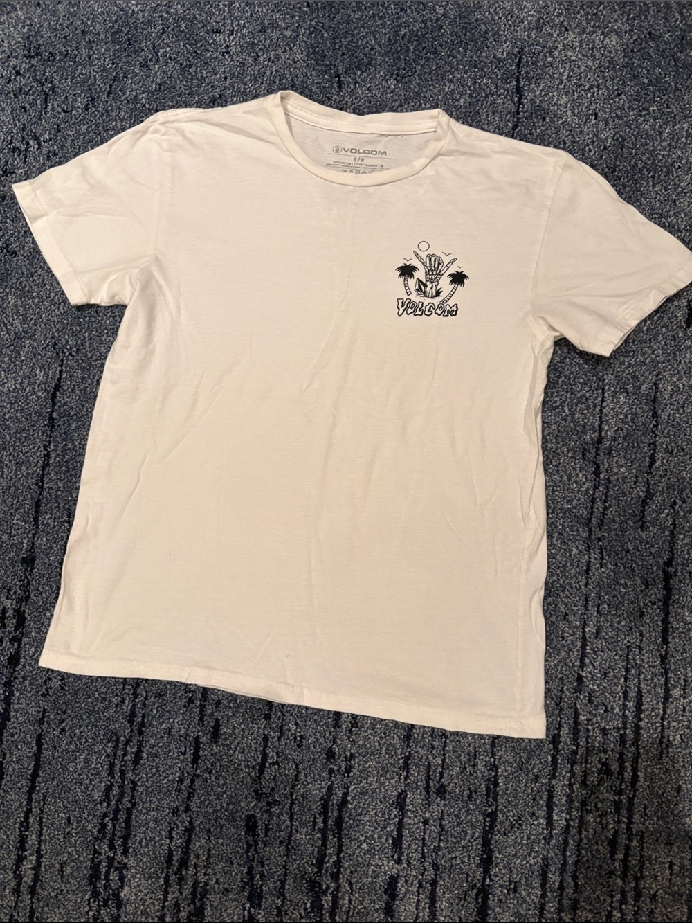 Volcom White Short-Sleeve Tee with Black Palm Graphic
